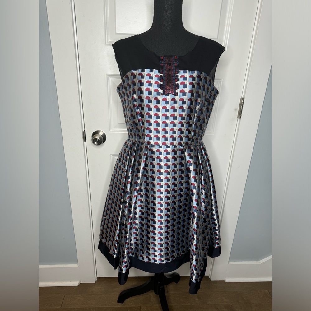 Beatrice b. Made in Italy Designer Jacquard Fabric Illusion Neckline Dress